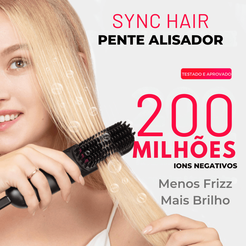 Pente Alisador Sync Hair 5 em 1 Sem Fio - Cabelos Lisos e Sem Frizz em Segundos