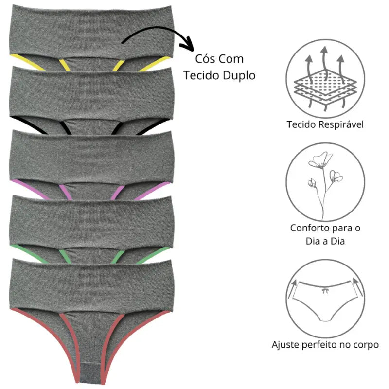 Calcinha Modeladora Cós Alto Reforçado - Kit com 5 Calcinhas™ | Conforto e Modelagem Perfeita